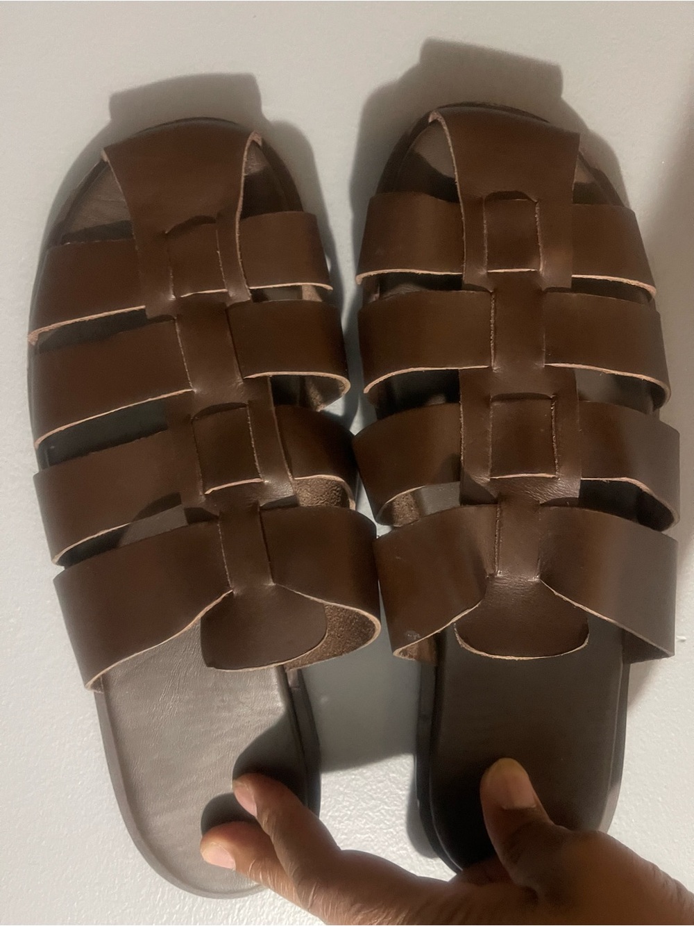 Brand New Brown Men’s Woven Slide Sandals - Classic Leather Look Sz 10